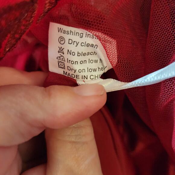 UNKNOWN Garnet Red High Low Corset Lace Sheer Prom Wedding Womens 22 FLAWED - Picture 4 of 12